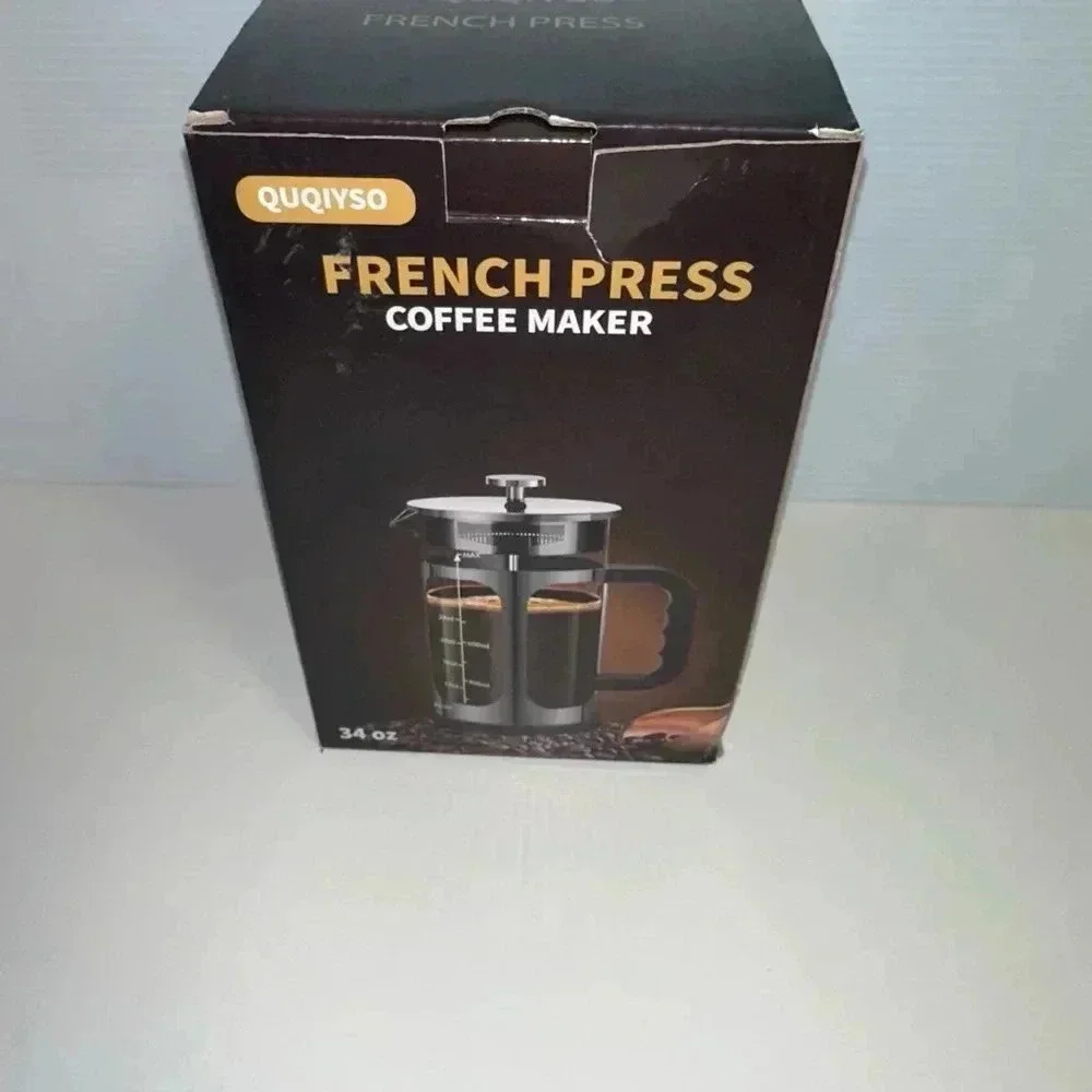 Quqiyso French Press Coffee Maker, 34 oz, Black